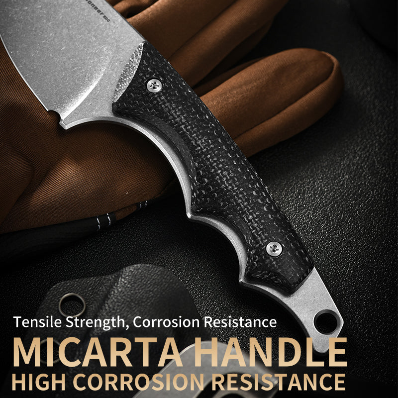 PioneerEDC Fixed Blade Outdoor Hunting Knife Micarta Handle 14C28N Steel with Kydex Sheath for Survival Campaign