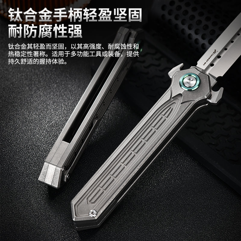 PioneerEDC Tactical Titanium Folding Knife-D2 Steel Blade Stone Wash EDC Pocket Knife 3-Year Warranty