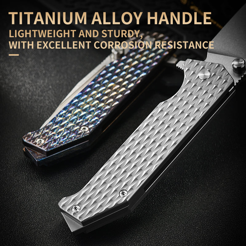 PioneerEDC Titanium Alloy Pocket Knives Folding Knife D2 Steel Blade Multi-Functional Camping Outdoor Self-Defense Knife