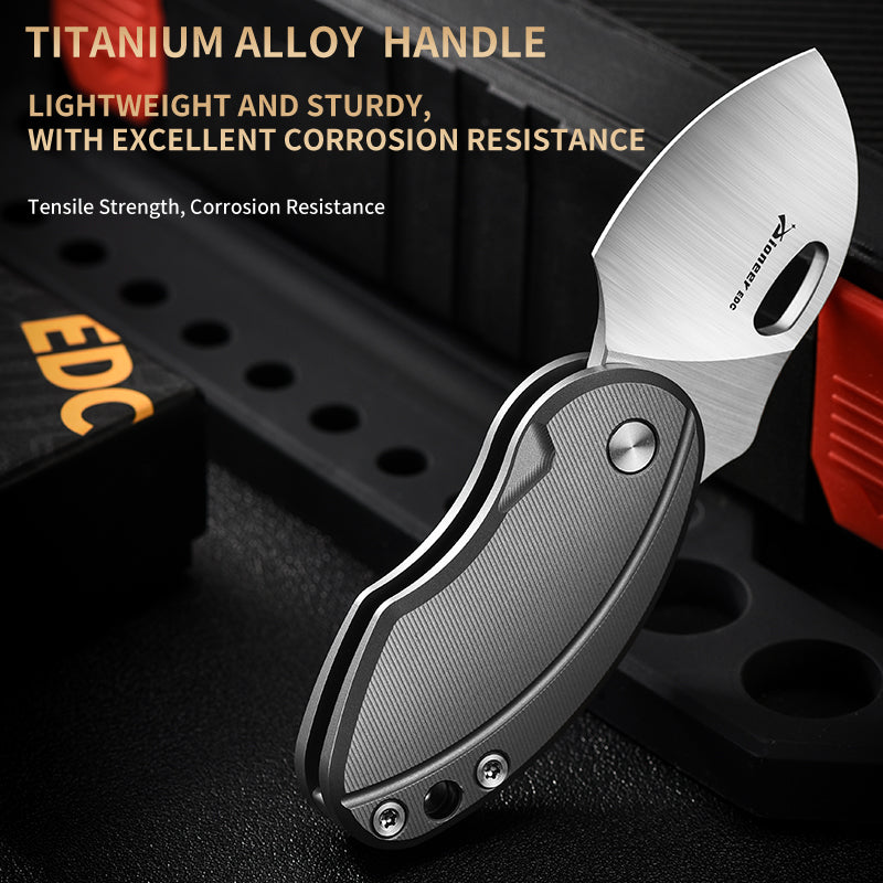 PioneerEDC Drop Point Foldable Knife Men's Mini Tactical Knife Titanium Handle Edc Knife Tactical Small Pocket Knives for Sale