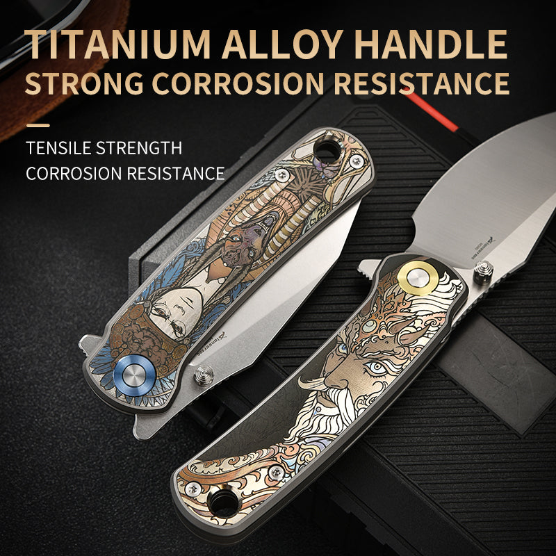 PioneerEDC original design crystal titanium knife M390 blade self defense pocket knife premium edc titanium tactical knife
