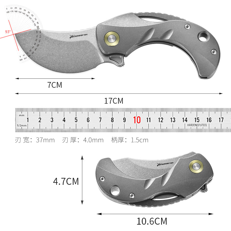 PioneerEDC Titanium Pocket Knife Folding Blade Knife CNC Stone Wash Small Tactical Knife Titanium Alloy Edc Knife