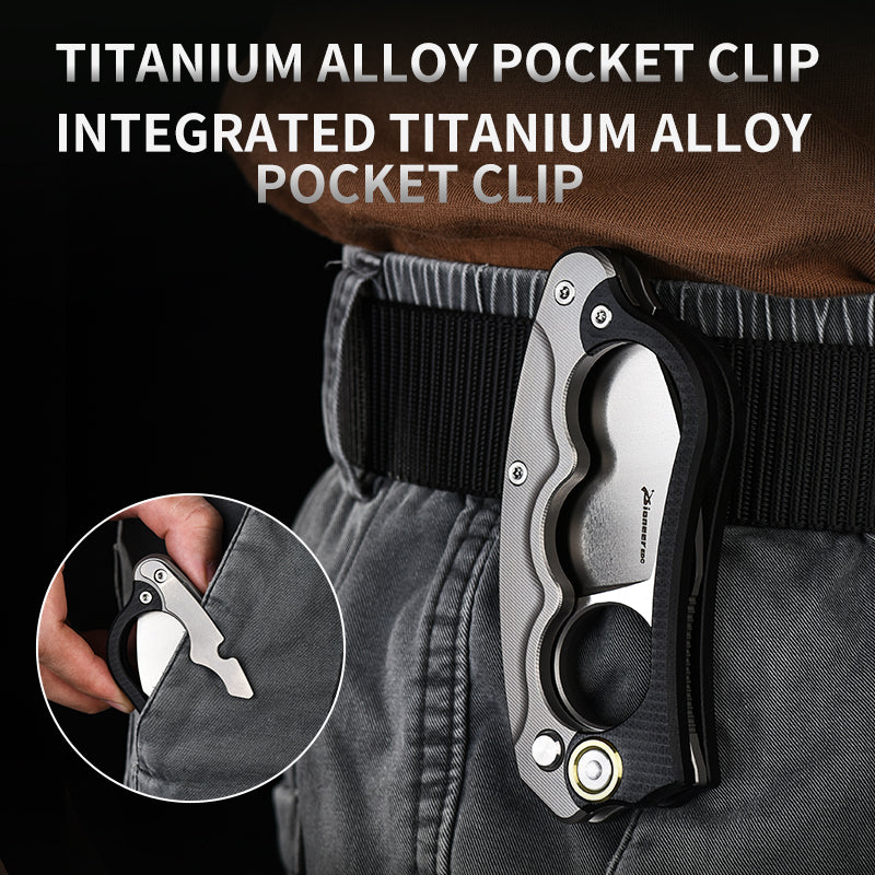PioneerEDC Original Design Titanium Folding Knife Handmade Engraving Handle Titanium Edc Pocket Knife for Self Defense