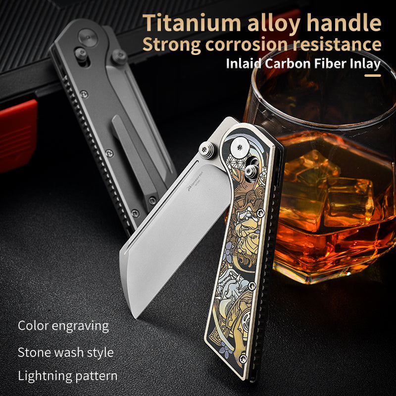 PioneerEDC New Design M390 Folding Knife Titanium Handle Outdoor Pocket Knife Engraved Titanium Knife for Collection