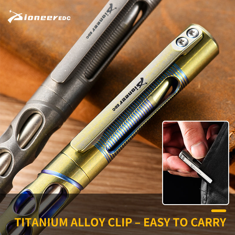 PioneerEDC Titanium Alloy Portable Pen Multitool Utility Pen Multifunctional Training Metal EDC Pen with Logo for Camping Hiking