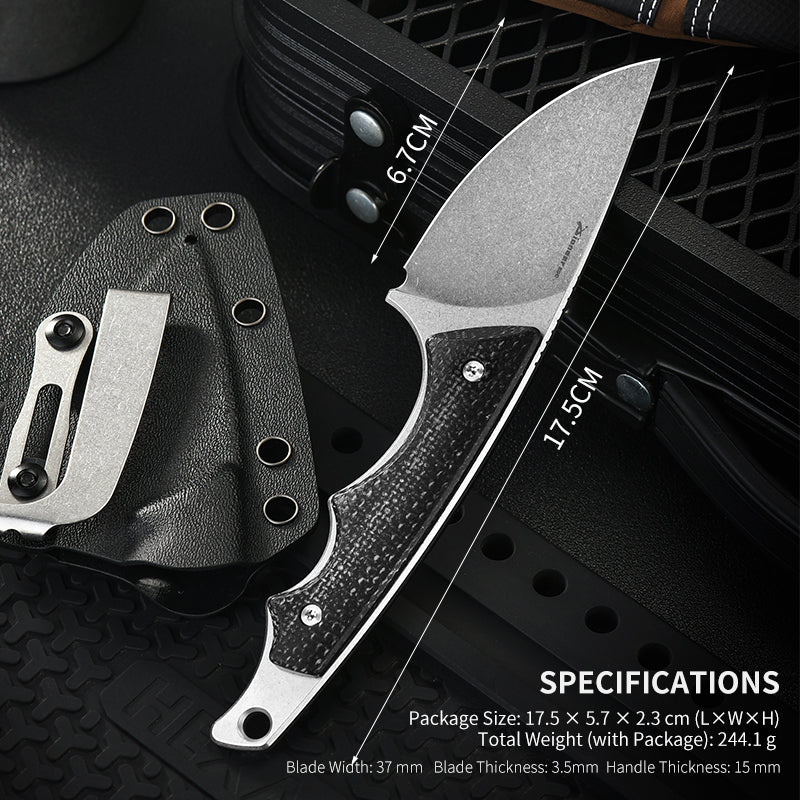 PioneerEDC Fixed Blade Outdoor Hunting Knife Micarta Handle 14C28N Steel with Kydex Sheath for Survival Campaign