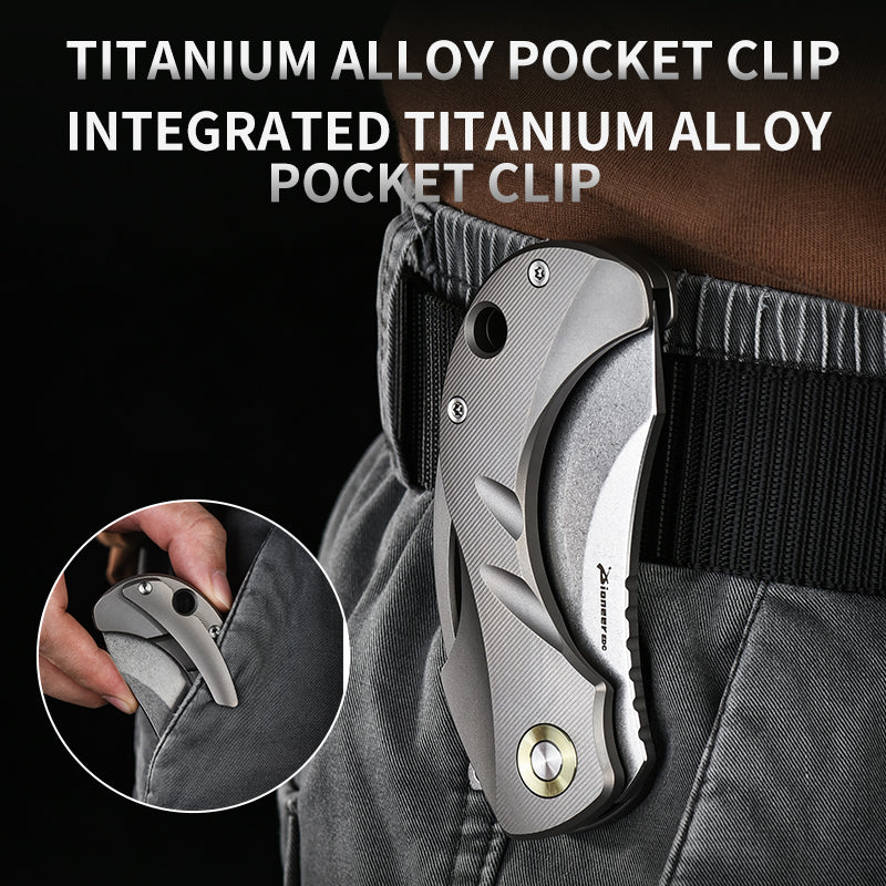 PioneerEDC Titanium Pocket Knife Folding Blade Knife CNC Stone Wash Small Tactical Knife Titanium Alloy Edc Knife