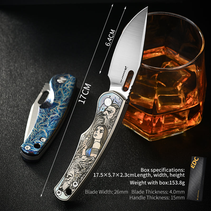 PioneerEDC Titanium Pocket Knife 14C28N Blade Customizable Outdoor Lightweight Camping Titanium Professional Knife Folding Knife