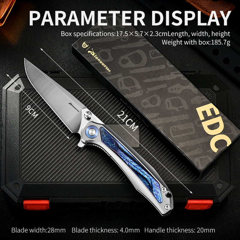 PioneerEDC Titanium Alloy Pocket Knife D2 Blade Outdoor Camping Folding Self Defense Multifunctional Cutting Tool