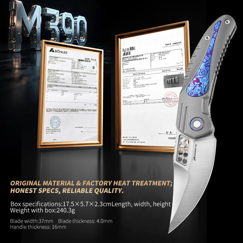 PioneerEDC DIY Titanium Fold Knife M390 Damascus Titanium Handle Outdoor Tactical EDC Pocket Knife