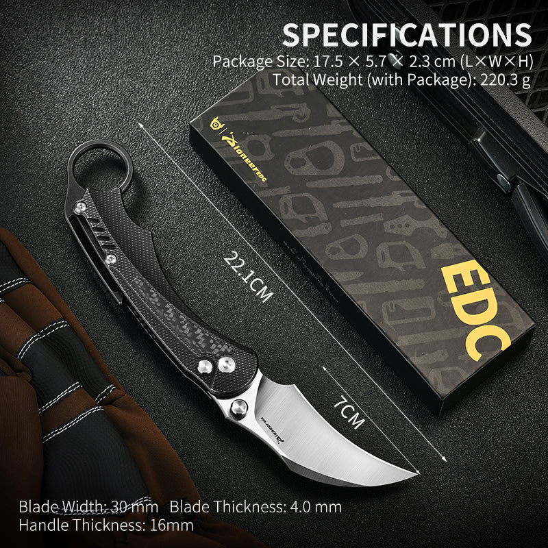 PioneerEDC TC4 Titanium Alloy Camping Folding Knife lighting blue Titanium knife with carbon fiber patch