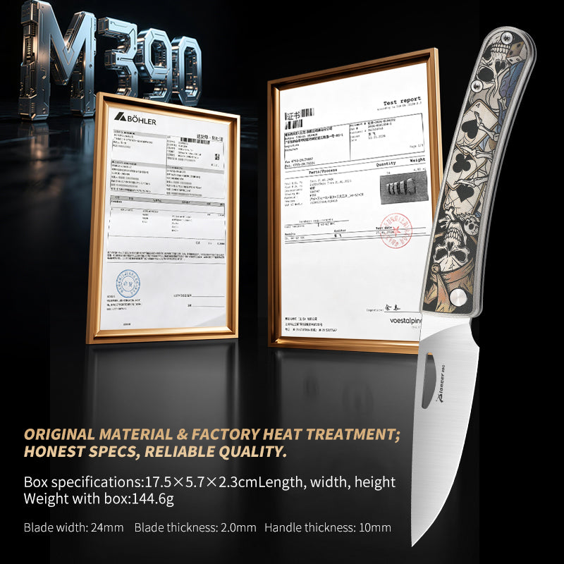 PioneerEDC Hand-Engraved titanium pocket knife M390 Blade camping folding knife outdoor portable edc collection tool for play