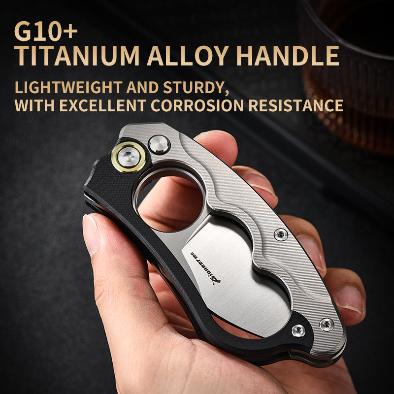 PioneerEDC Original Design Titanium Folding Knife Handmade Engraving Handle Titanium Edc Pocket Knife for Self Defense