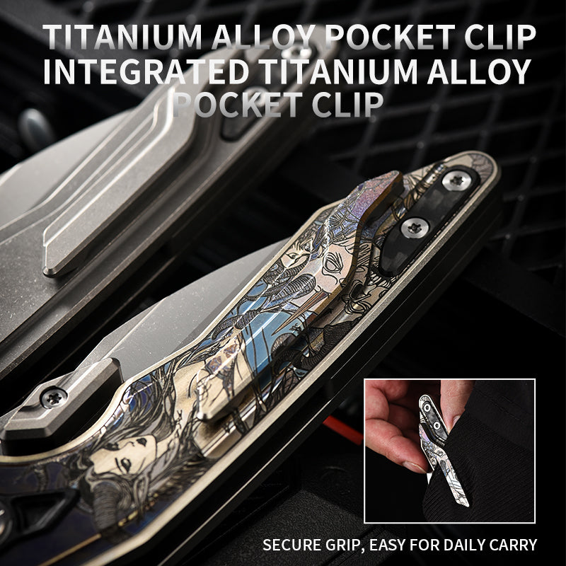 PioneerEDC Titanium Alloy Folding Knife-D2 Steel Blade, Box Cutter Utility Knife for Camping, Hiking & Everyday Carry