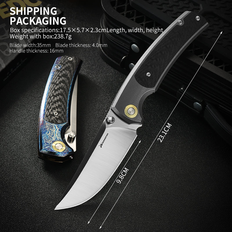 PioneerEDC Titanium Outdoor Knife D2 Blade Folding Knife Titanium Carbon Fiber Pocket Knife Bulk Wholesale Knives Made in China