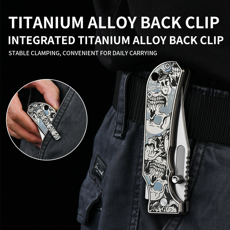 PioneerEDC Folding Knife Gr5 Titanium Handle 2026 Titanium Pocket Knife D2 Steel Blade Carving Titanium Professional Knife