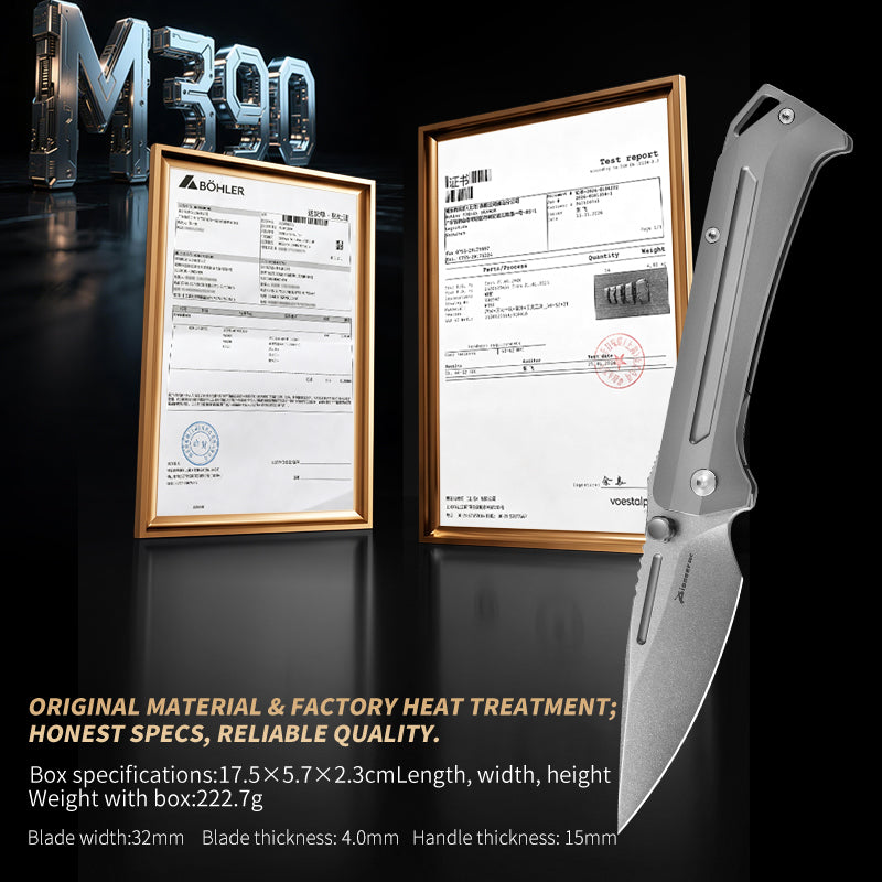 PioneerEDC Titanium Outdoor Folding Pocket Knife M390 Plain Edge Titanium Alloy Handle Self Defence Hunting Knife Men's Knife