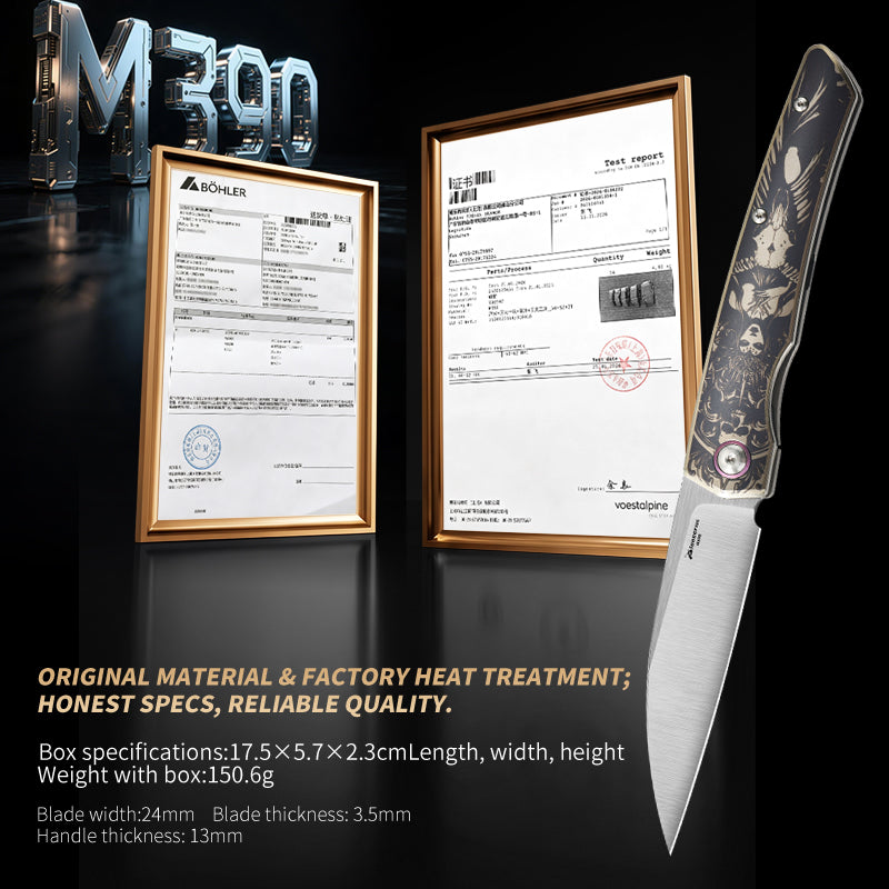 PioneerEDC Titanium Fold Knife M390 Folding Camping Knife Steel Handle Knife Titanium Frame Lock Knife Outdoor Tactical Knife