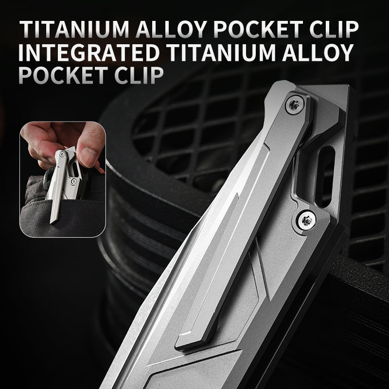 PioneerEDC Titanium Camping Stainless Pocket Knife Premium Folding Knife Plain Edge Self-Defense D2 Steel Folding Knife for Man