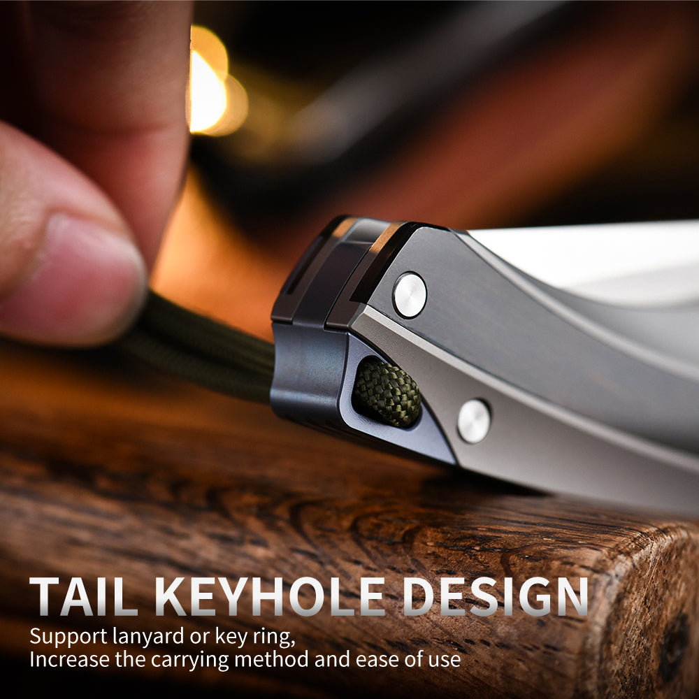 PioneerEDC Titanium Folding Knife Handmade Framelock Titanium Handle Knife Elmax Flipper Knife Titanium with Zirconium Patch