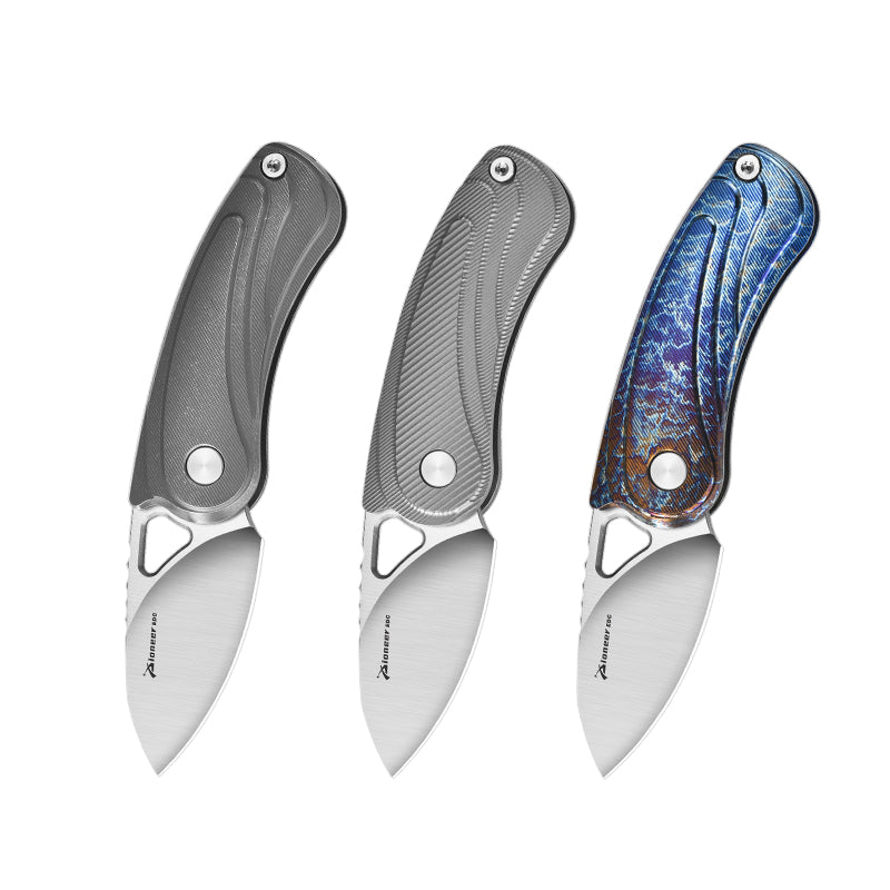 PioneerEDC Tactical Titanium Folding Knife-14C28N Steel Blade Portable Survival Knife for Camping Adventure Self-Defense