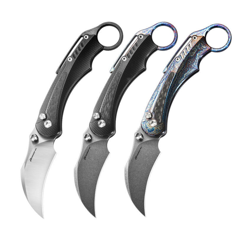 PioneerEDC TC4 Titanium Alloy Camping Folding Knife lighting blue Titanium knife with carbon fiber patch