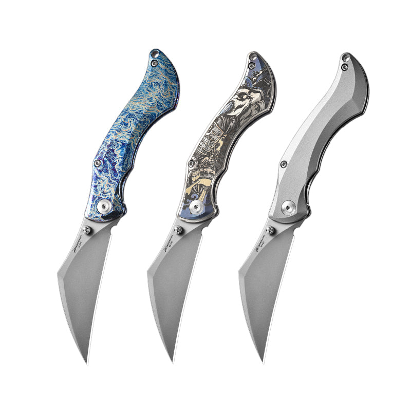 PioneerEDC Titanium Alloy M390 Folding Knife Color-Engraved Portable Outdoor Small Knife Stainless Steel Survival Knife