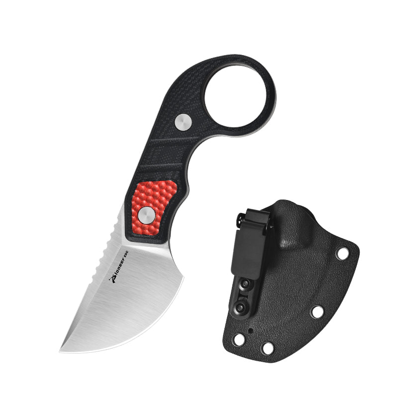PioneerEDC Ringed Small Pocket Knife Fixed Blade Custom logo Knife 14C28N Steel Blade G10 Handle Self Defense Fixe Blade Knife