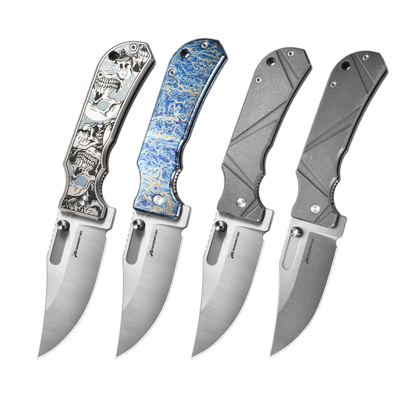 PioneerEDC Folding Knife Gr5 Titanium Handle 2026 Titanium Pocket Knife D2 Steel Blade Carving Titanium Professional Knife
