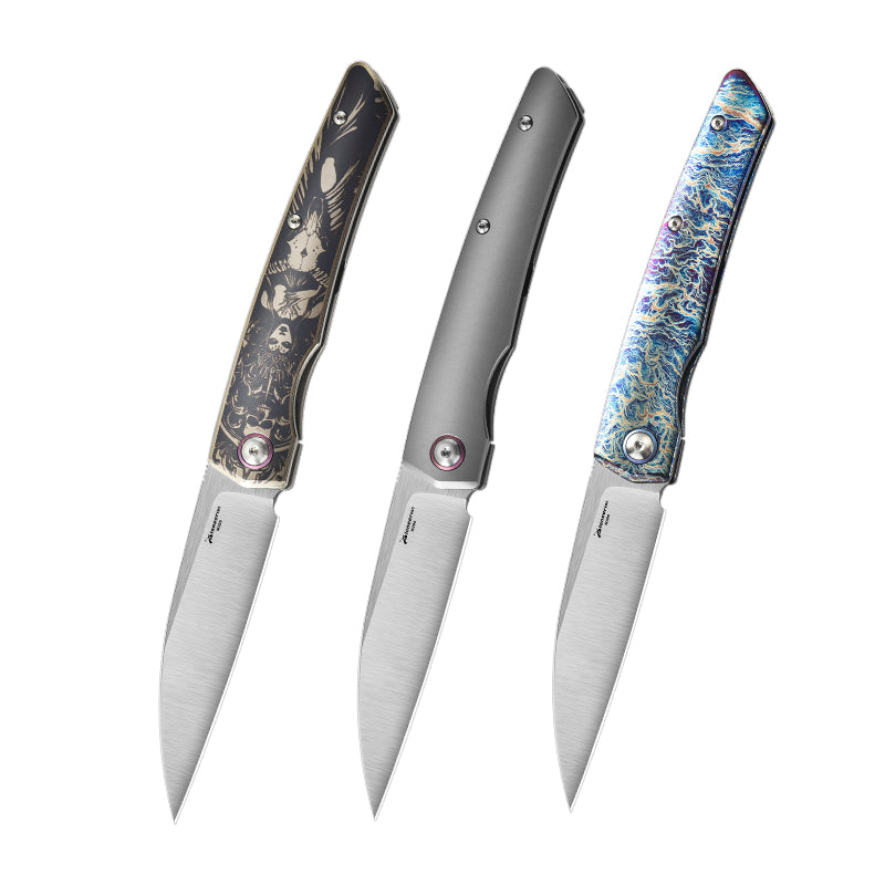 PioneerEDC Titanium Fold Knife M390 Folding Camping Knife Steel Handle Knife Titanium Frame Lock Knife Outdoor Tactical Knife