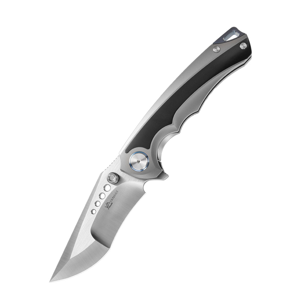 PioneerEDC Titanium Folding Knife Handmade Framelock Titanium Handle Knife Elmax Flipper Knife Titanium with Zirconium Patch