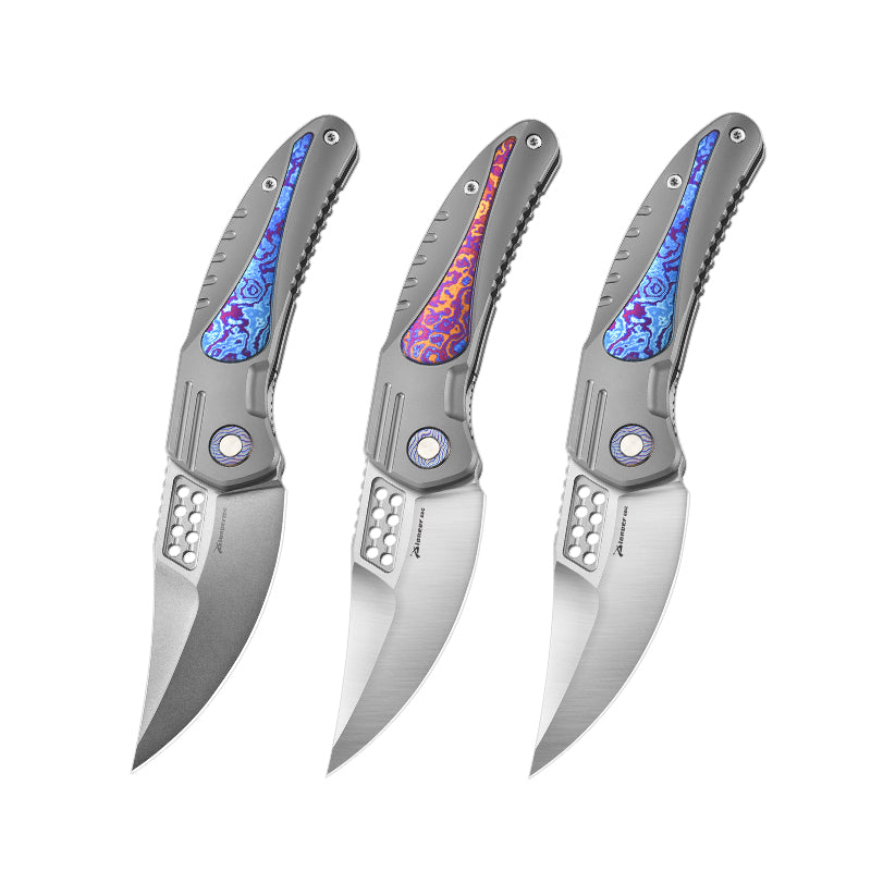 PioneerEDC DIY Titanium Fold Knife M390 Damascus Titanium Handle Outdoor Tactical EDC Pocket Knife