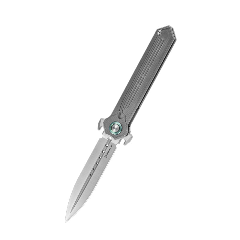 PioneerEDC Tactical Titanium Folding Knife-D2 Steel Blade Stone Wash EDC Pocket Knife 3-Year Warranty