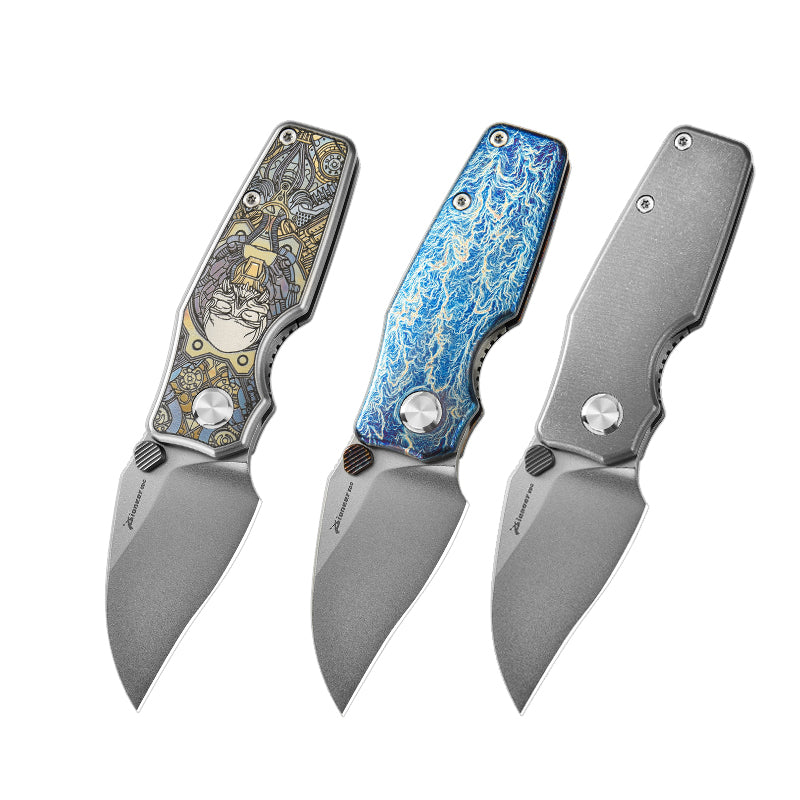 PioneerEDC TC4 Titanium Alloy Camping Folding Knife with D2 Clip Point Blade Small Tactical Pocket Knife
