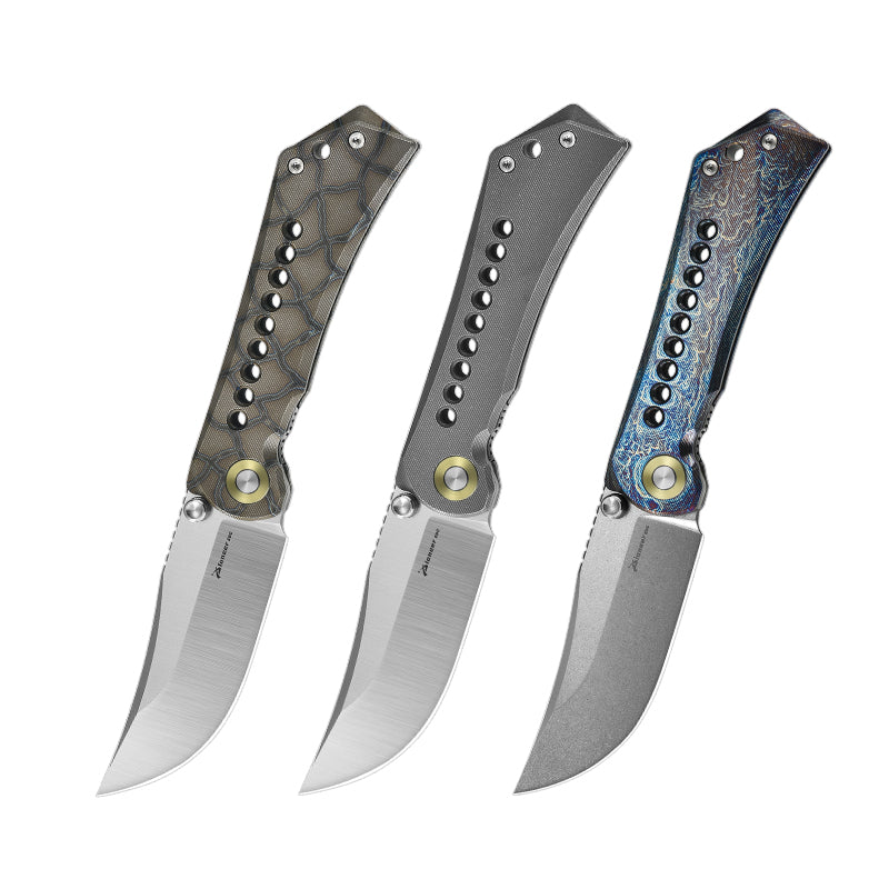 PioneerEDC Titanium Alloy Folding Knife Outdoor Multifunctional Cutting D2 Pocket Knife Plain Edge Knife for Self Defense