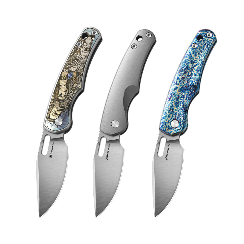 PioneerEDC Titanium Pocket Knife 14C28N Blade Customizable Outdoor Lightweight Camping Titanium Professional Knife Folding Knife