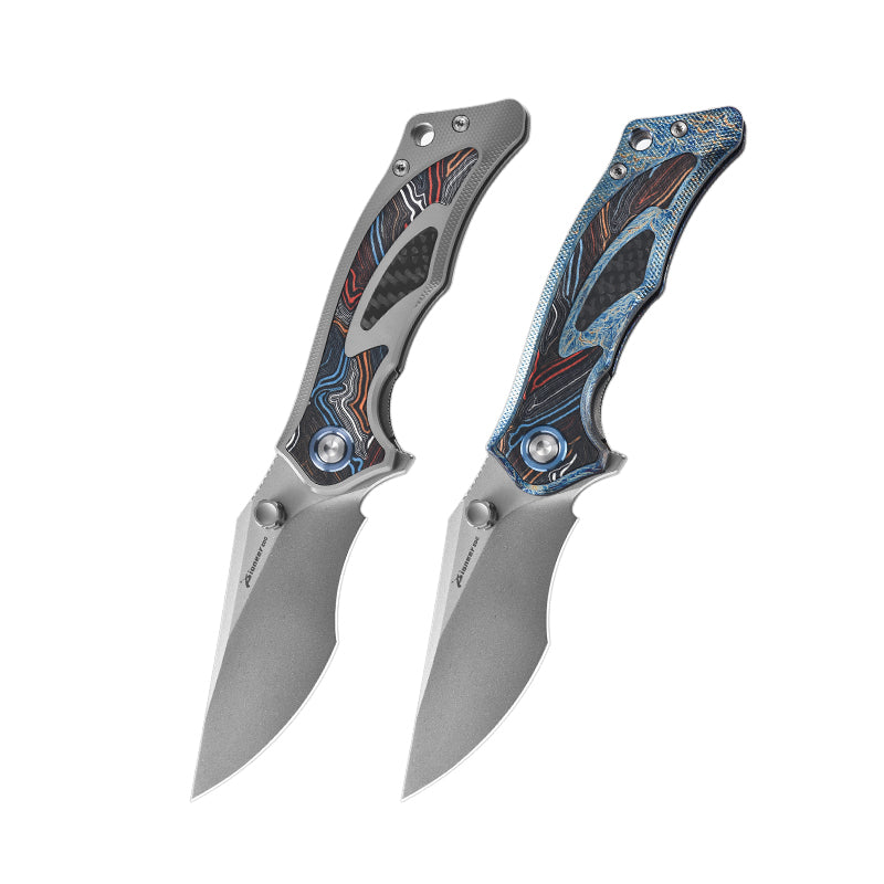 PioneerEDC Luxury Damascus G10 Patten Titanium Pocket Knife Hand Forged Finish Blade Titanium Tactical Knife for Camping