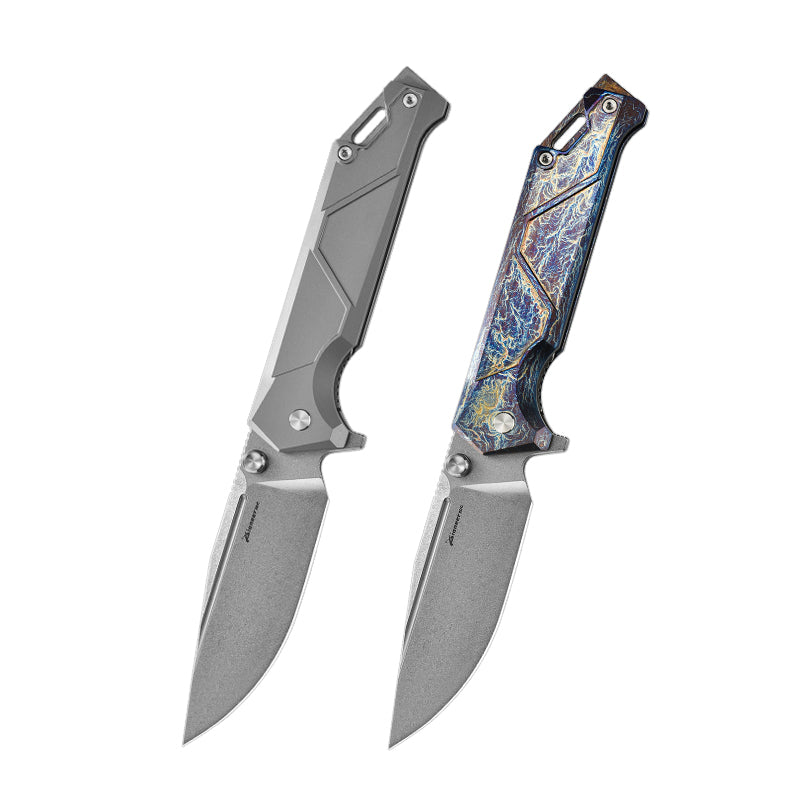 PioneerEDC Titanium Camping Stainless Pocket Knife Premium Folding Knife Plain Edge Self-Defense D2 Steel Folding Knife for Man