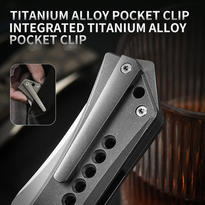 PioneerEDC Titanium Alloy Folding Knife Outdoor Multifunctional Cutting D2 Pocket Knife Plain Edge Knife for Self Defense