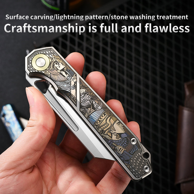 PioneerEDC 2026 Original Design Titanium Pocket Knife Straight Back Titanium Edc Folding Knife D2 Premium Titanium Blue Knife