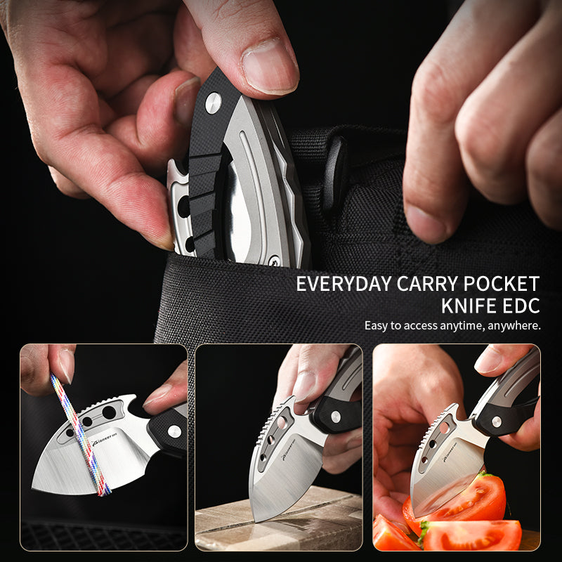PioneerEDC Tactical Titanium Folding Knife 14C28N Steel Blade Portable Survival Titanium Knife Scales Handles Titanium Edc Knife