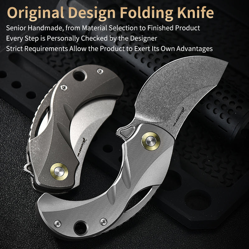 PioneerEDC Titanium Pocket Knife Folding Blade Knife CNC Stone Wash Small Tactical Knife Titanium Alloy Edc Knife