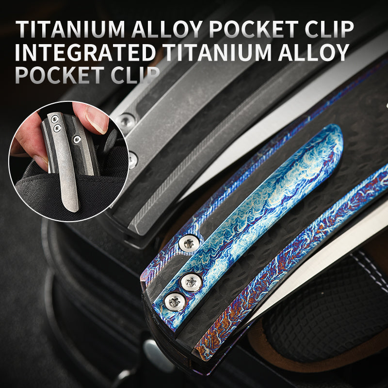 PioneerEDC Titanium Outdoor Knife D2 Blade Folding Knife Titanium Carbon Fiber Pocket Knife Bulk Wholesale Knives Made in China
