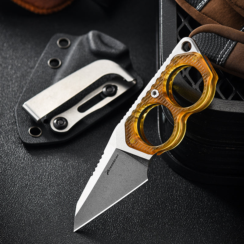 PioneerEDC PEI Handle Ringed Knife Fixed Blade D2 Tactical Edc Knife with Sheath for Hiking Outdoor Hunting Survival Camping No reviews yet