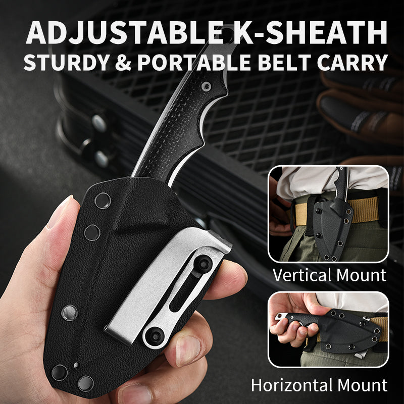 PioneerEDC Fixed Blade Outdoor Hunting Knife Micarta Handle 14C28N Steel with Kydex Sheath for Survival Campaign