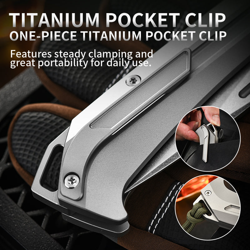PioneerEDC Titanium Outdoor Folding Pocket Knife M390 Plain Edge Titanium Alloy Handle Self Defence Hunting Knife Men's Knife