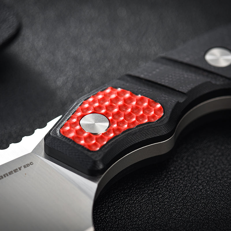 PioneerEDC Ringed Small Pocket Knife Fixed Blade Custom logo Knife 14C28N Steel Blade G10 Handle Self Defense Fixe Blade Knife