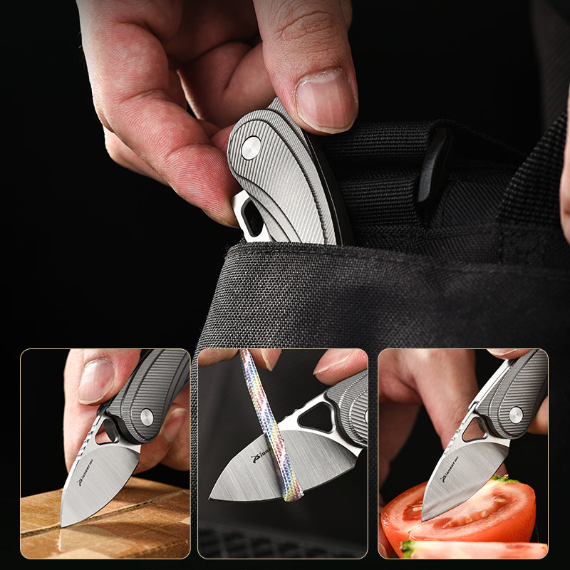 PioneerEDC Tactical Titanium Folding Knife-14C28N Steel Blade Portable Survival Knife for Camping Adventure Self-Defense