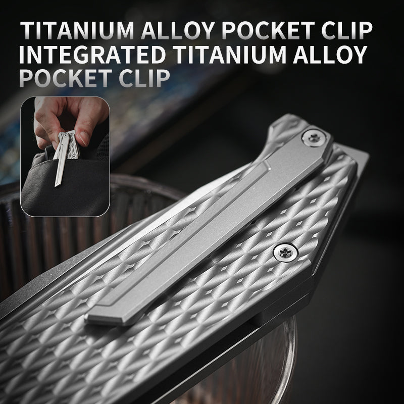 PioneerEDC Titanium Alloy Pocket Knives Folding Knife D2 Steel Blade Multi-Functional Camping Outdoor Self-Defense Knife