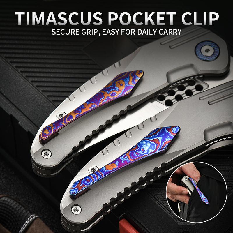 PioneerEDC DIY Titanium Fold Knife M390 Damascus Titanium Handle Outdoor Tactical EDC Pocket Knife